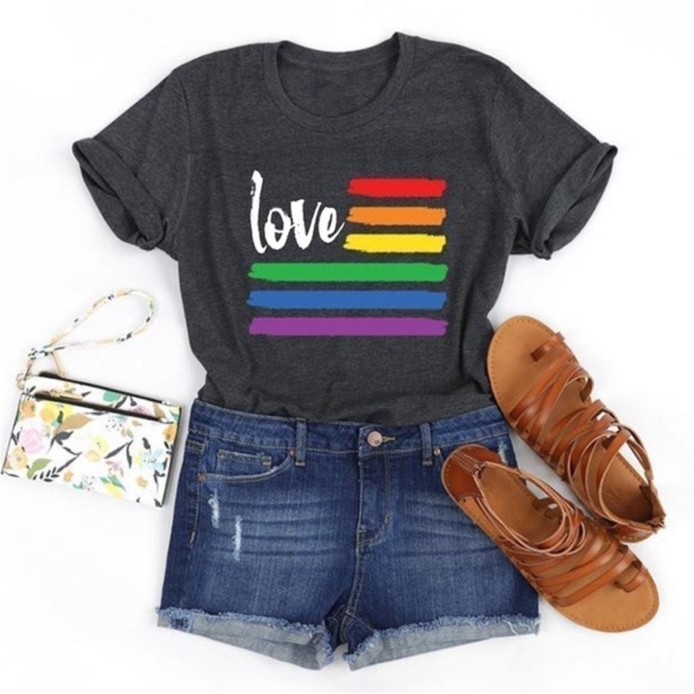 Women’s rainbow “love” graphic short sleeve shirt black